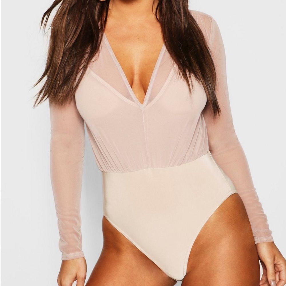 🆕 Tan/Nude Mesh 2 In 1 Strappy Bodysuit